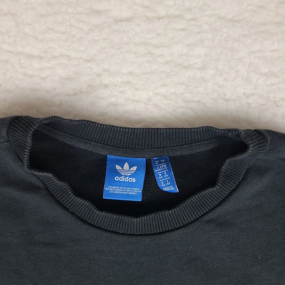 Adidas Sweater‎ Mens Large Black Crewneck Side Pocket Sweatshirt